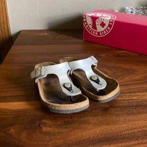 Size 30 (US K 12) silver Birkenstock sandals